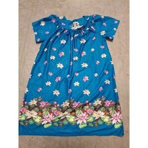 Anthony Richards Blue Floral Nightgown Dress 1X Polyester Short Sleeve Pockets